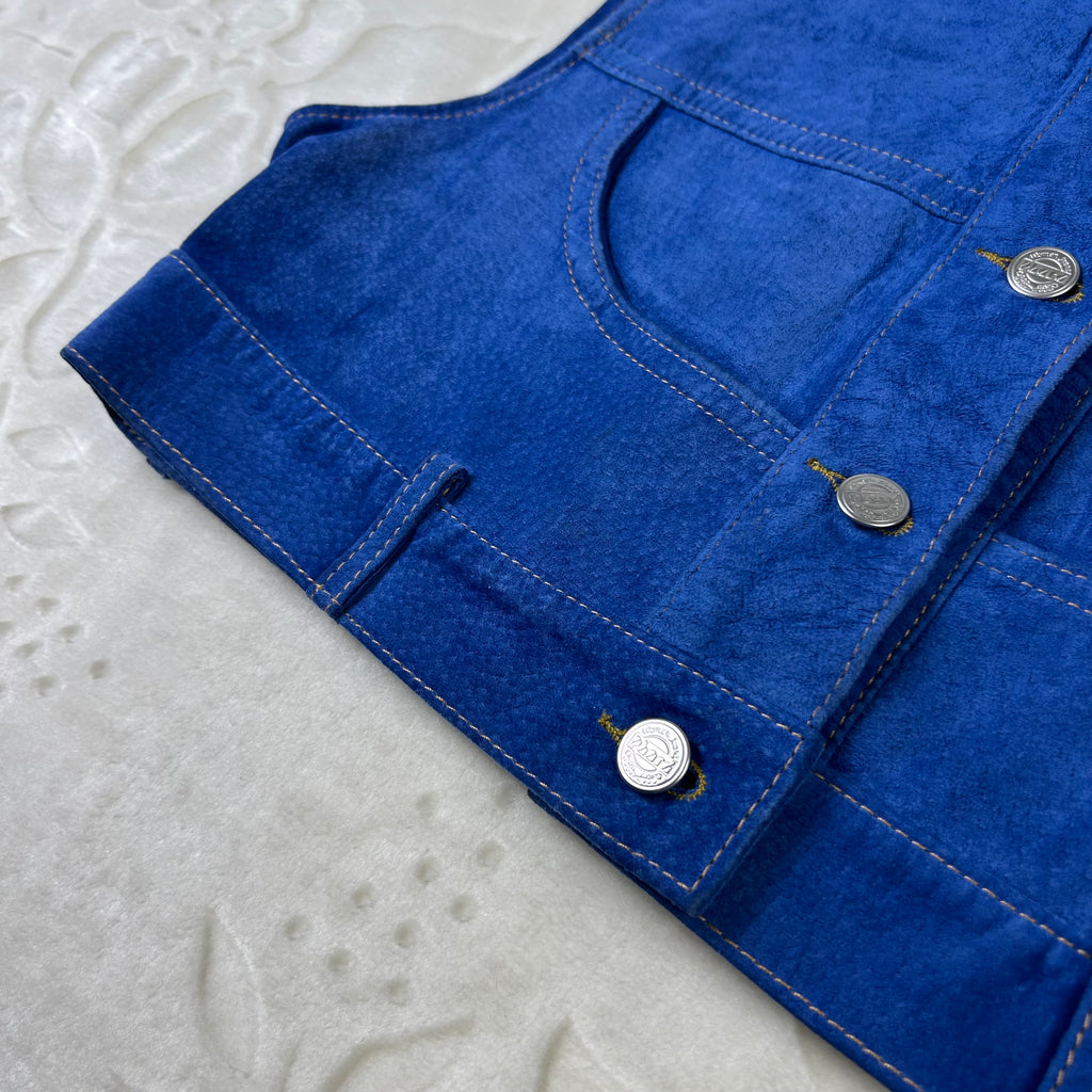 Gilet Vintage Phard in Camoscio Blu (XS)