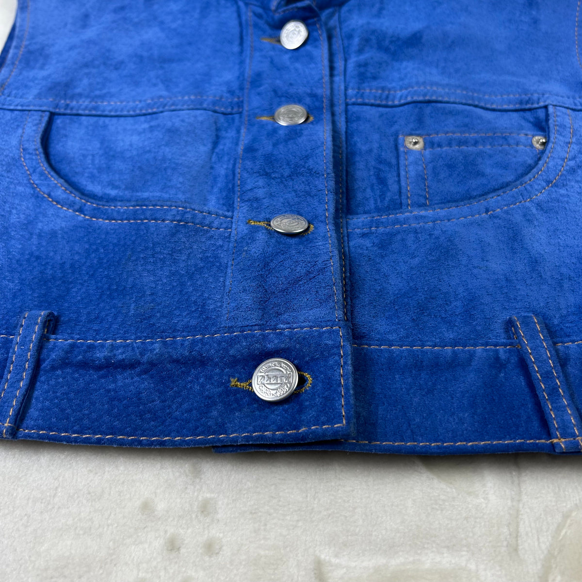 Gilet Vintage Phard in Camoscio Blu (XS)