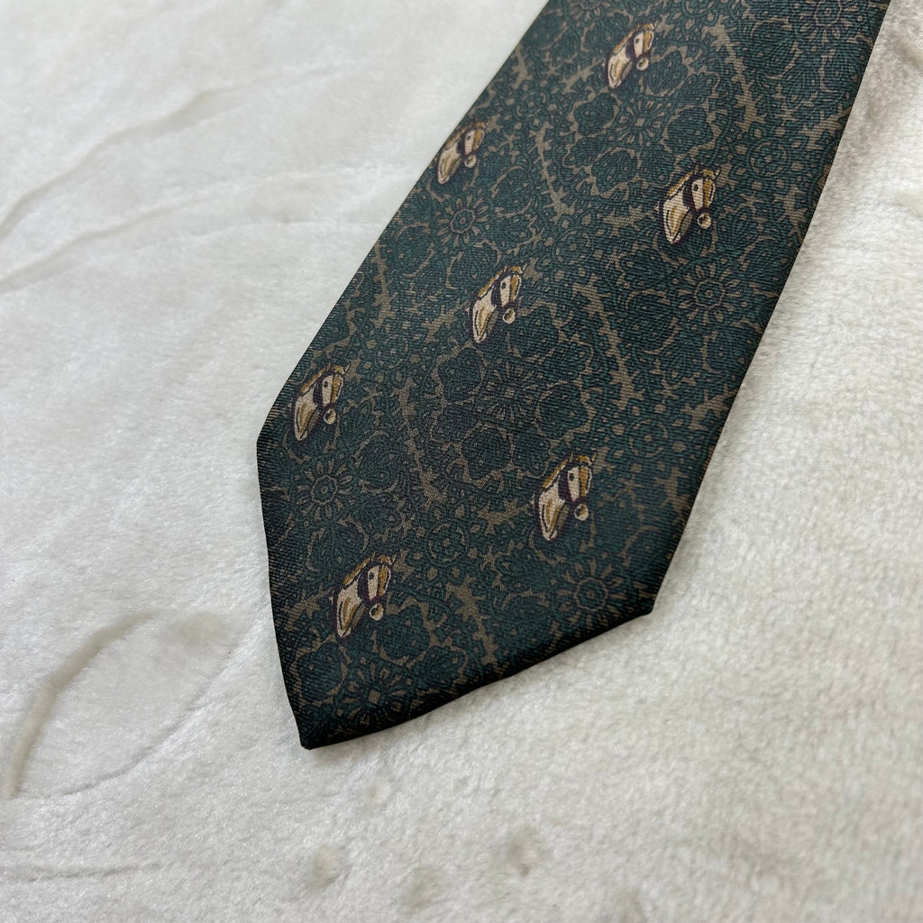 Cravatta Minerva in 100% seta verde scuro fantasia ornamentale