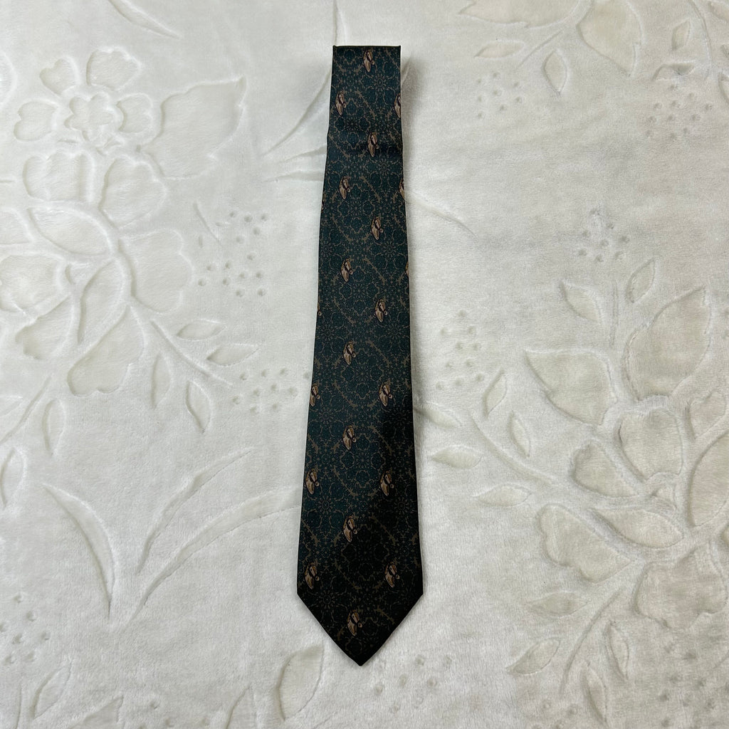 Cravatta Minerva in 100% seta verde scuro fantasia ornamentale
