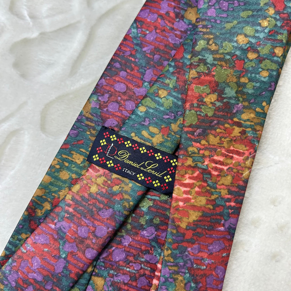 Cravatta Daniel Levil in 100% seta fantasia astratta multicolore Made in Italy