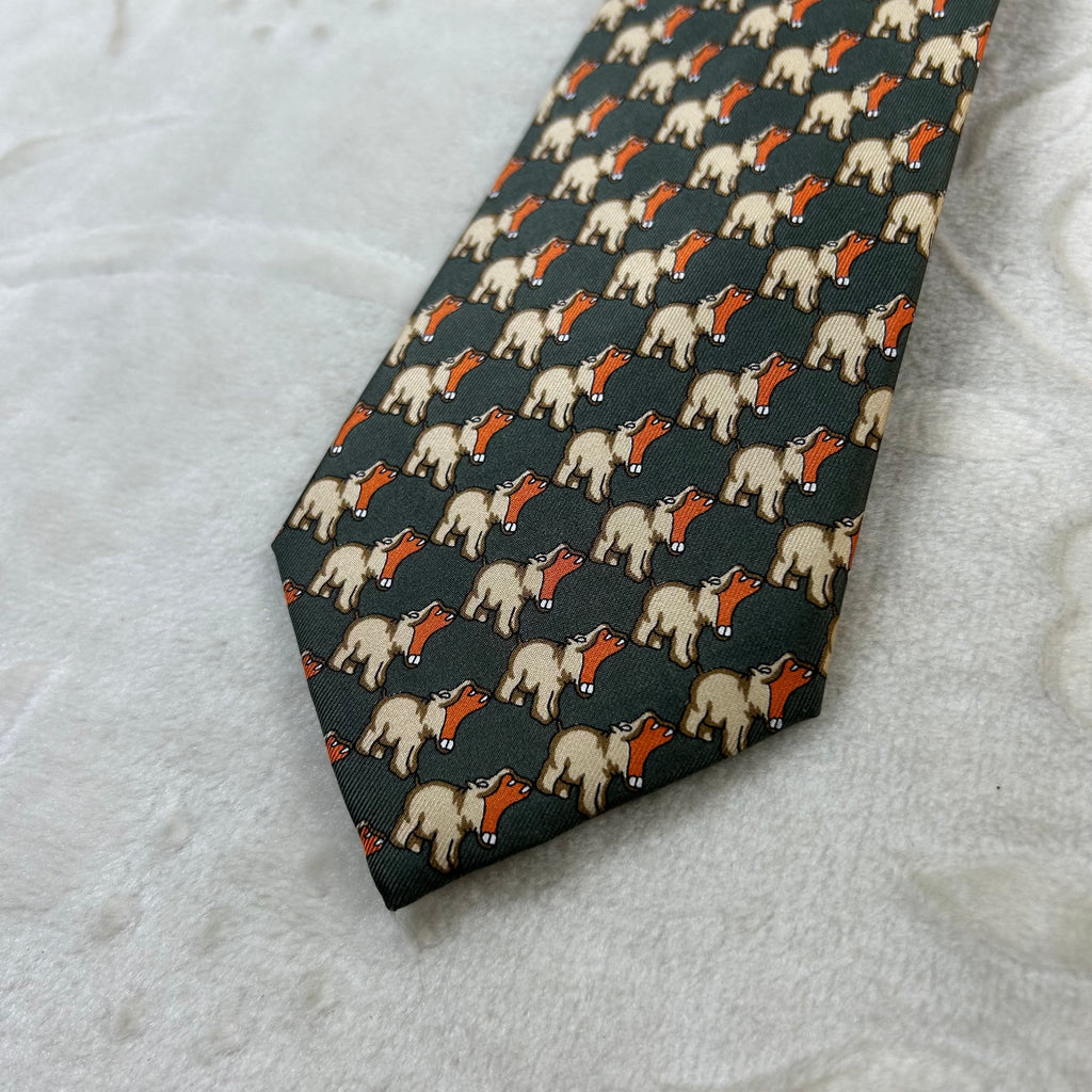 Cravatta Borbonese Made in Italy in 100%seta verde con fantasia animali
