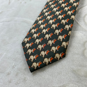 Cravatta Borbonese Made in Italy in 100%seta verde con fantasia animali