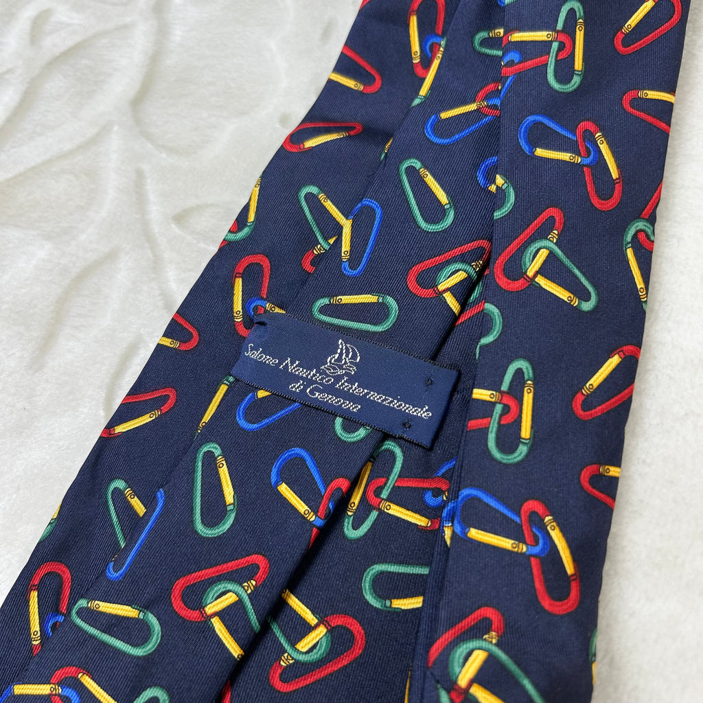 Cravatta Salone Nautico Internazionale di Genova in 100% seta blu con moschettoni