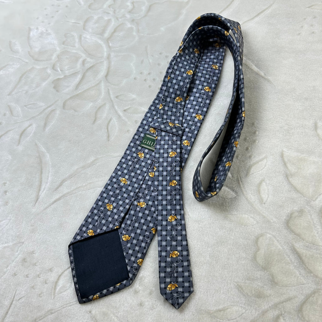 Cravatta Ghilardini 100% Seta Made in Italy Fantasia Floreale Grigia