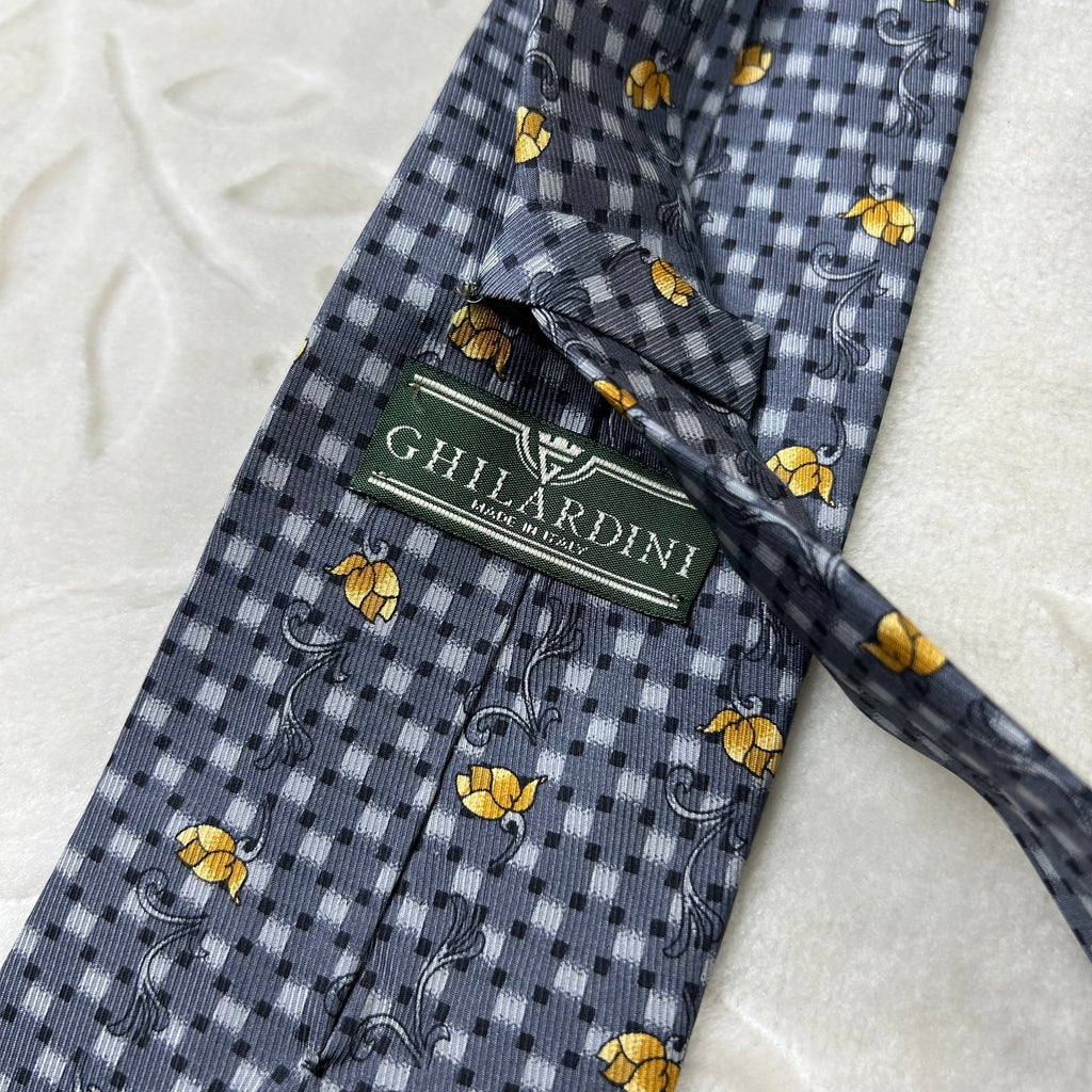 Cravatta Ghilardini 100% Seta Made in Italy Fantasia Floreale Grigia