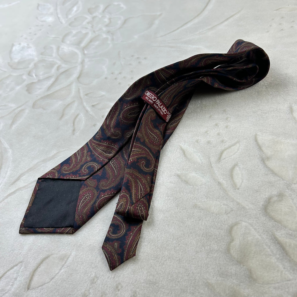 Cravatta Diego Palazzo Milano 100% Seta Paisley Blu Bordeaux Made in Italy