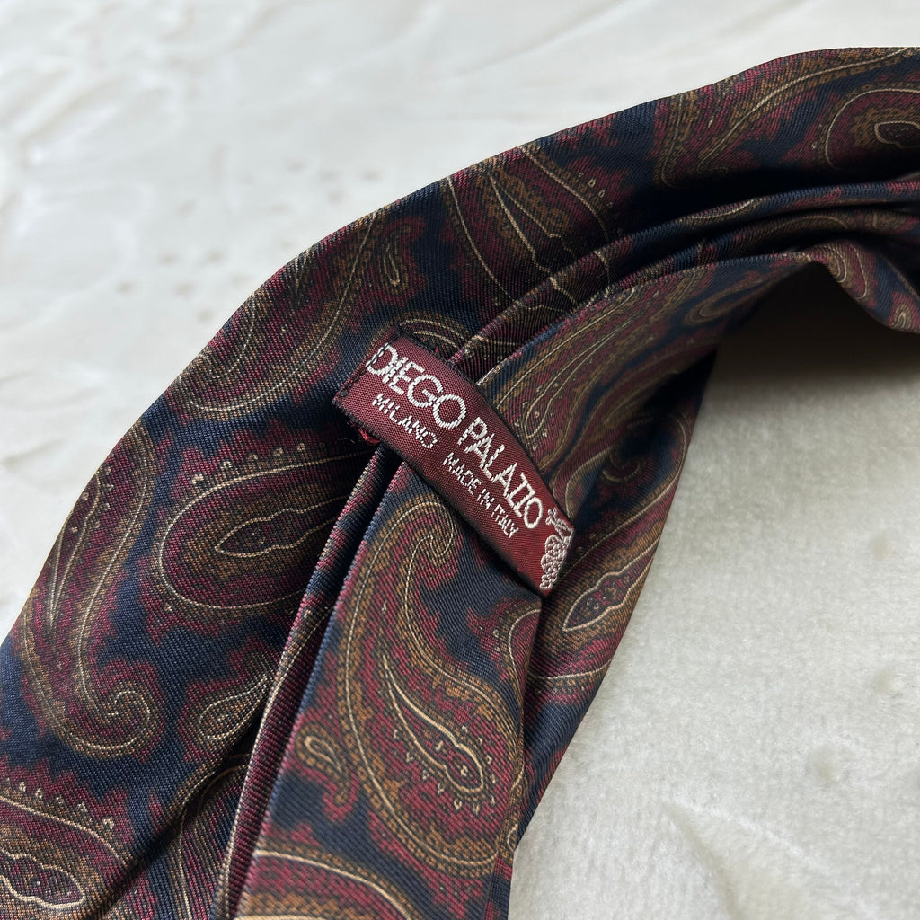 Cravatta Diego Palazzo Milano 100% Seta Paisley Blu Bordeaux Made in Italy