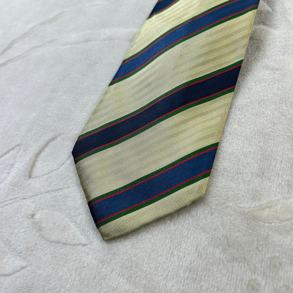 Cravatta Lucien Solari Vintage 100% Seta Regimental Beige Blu Verde Made in Italy