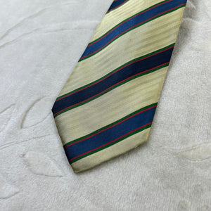 Cravatta Lucien Solari Vintage 100% Seta Regimental Beige Blu Verde Made in Italy