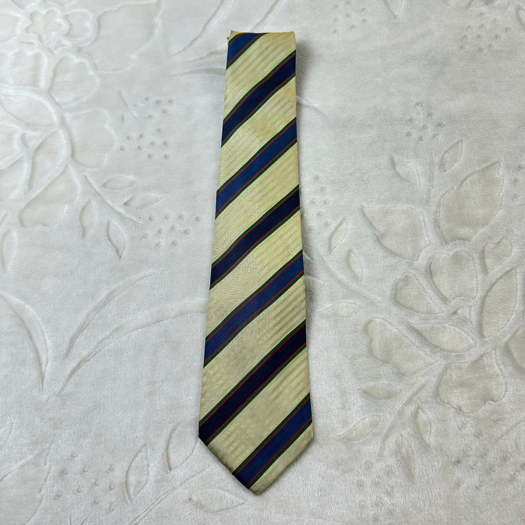 Cravatta Lucien Solari Vintage 100% Seta Regimental Beige Blu Verde Made in Italy