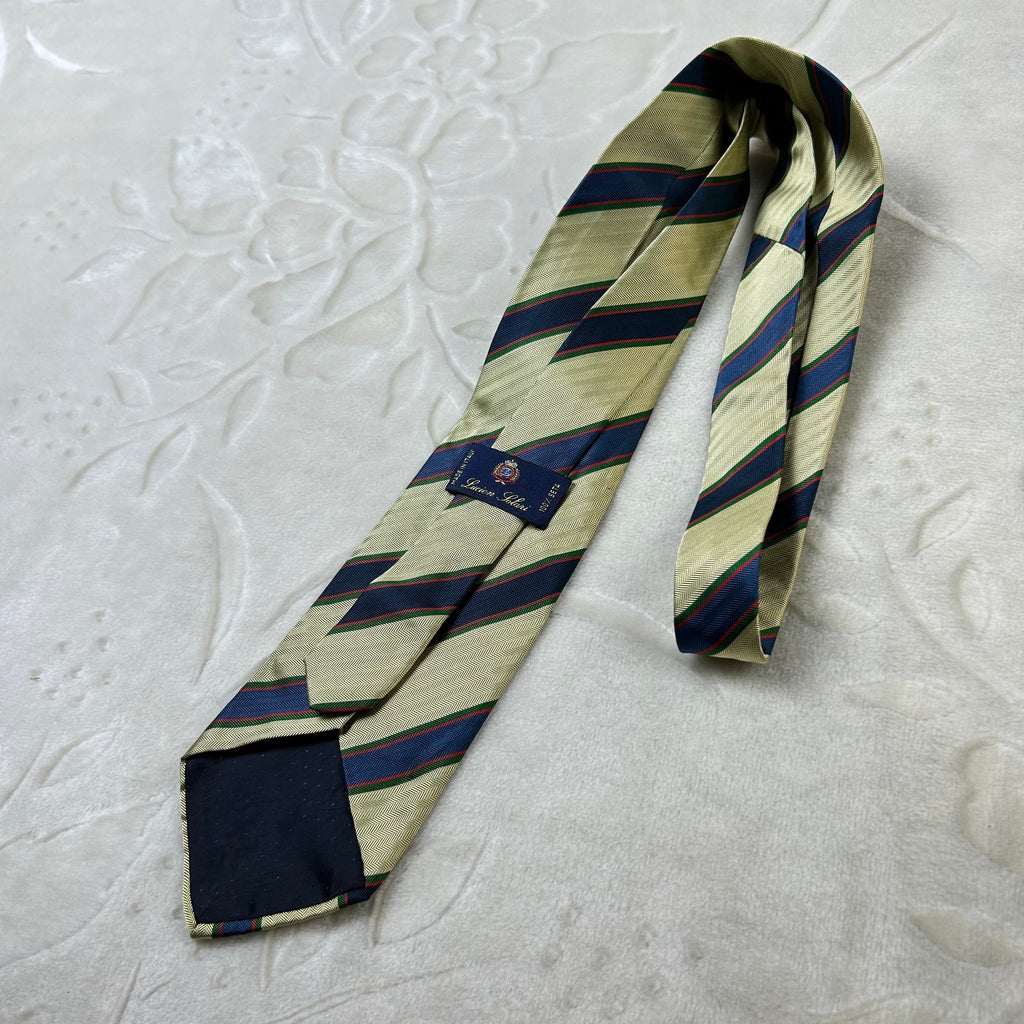 Cravatta Lucien Solari Vintage 100% Seta Regimental Beige Blu Verde Made in Italy