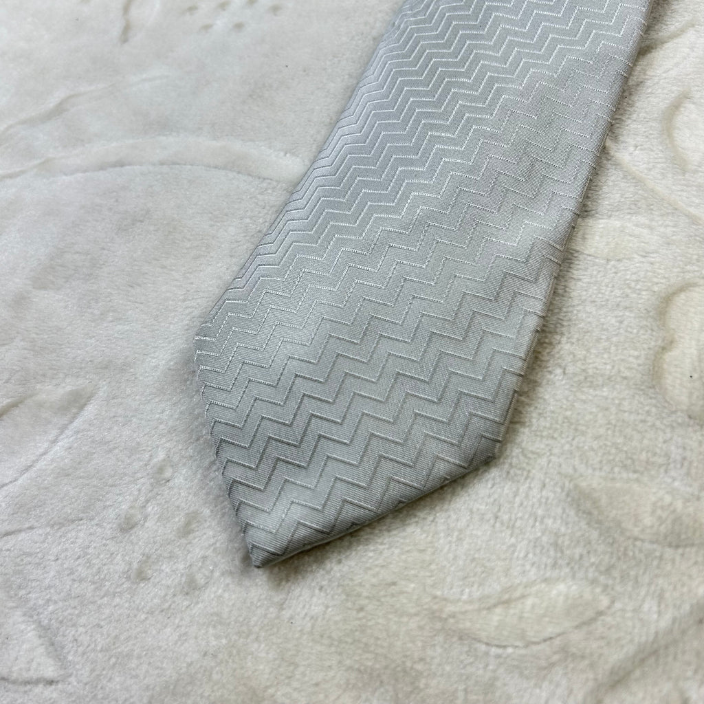 Cravatta Pal Zileri Vintage 100% Seta Grigio Argento Fantasia Chevron