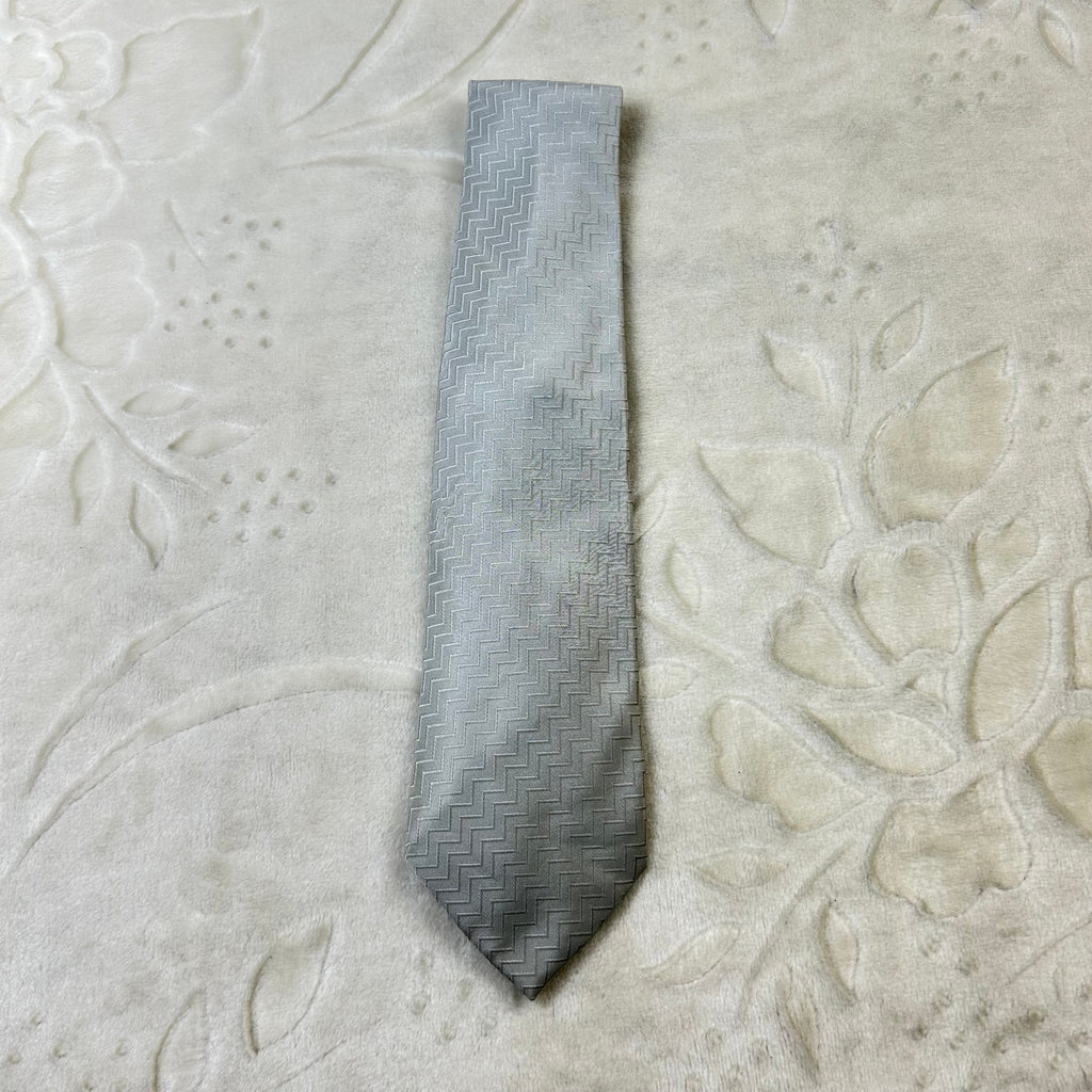 Cravatta Pal Zileri Vintage 100% Seta Grigio Argento Fantasia Chevron