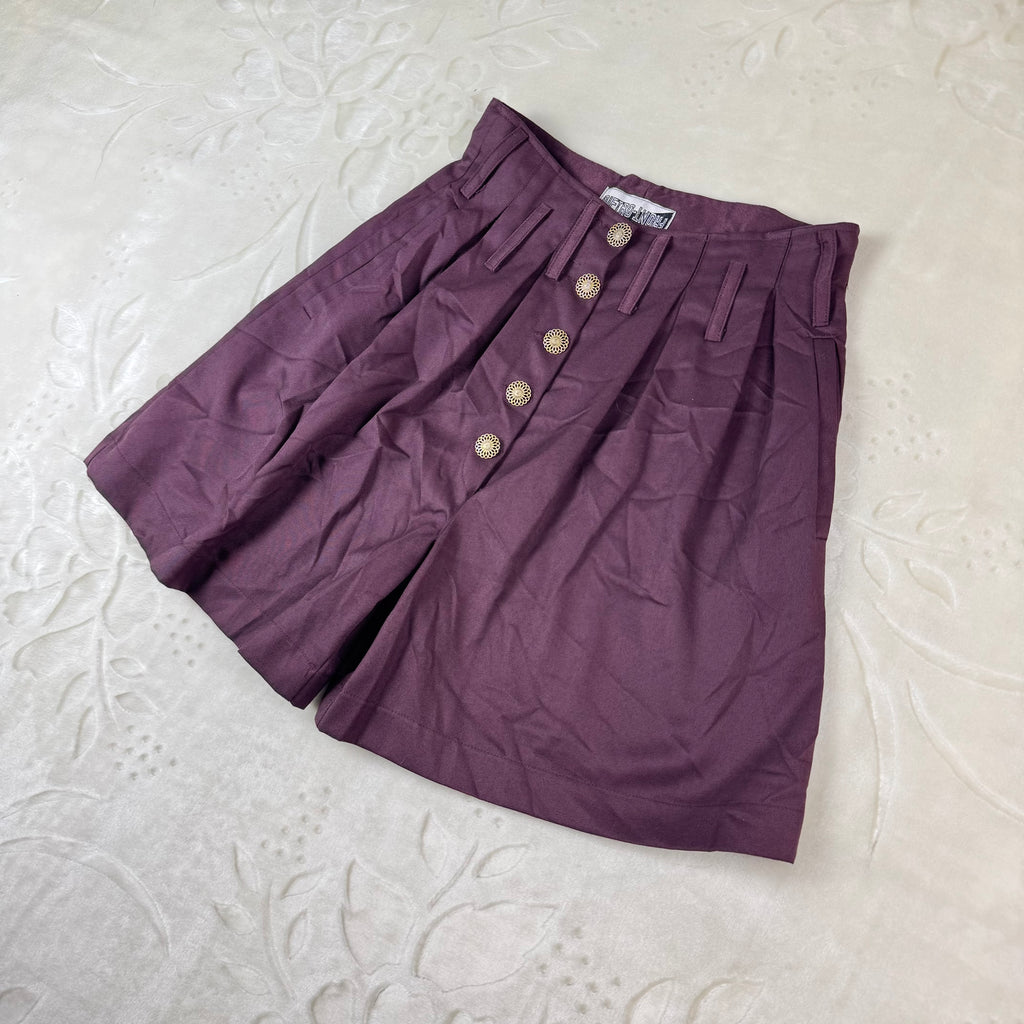 Pantaloncini Vintage da donna Viola Vita Alta con Bottoni (S)