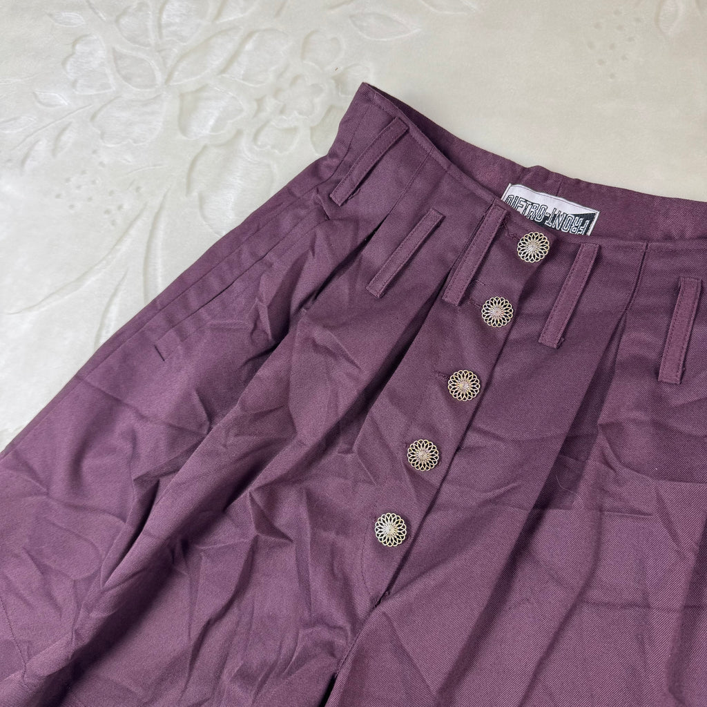 Pantaloncini Vintage da donna Viola Vita Alta con Bottoni (S)