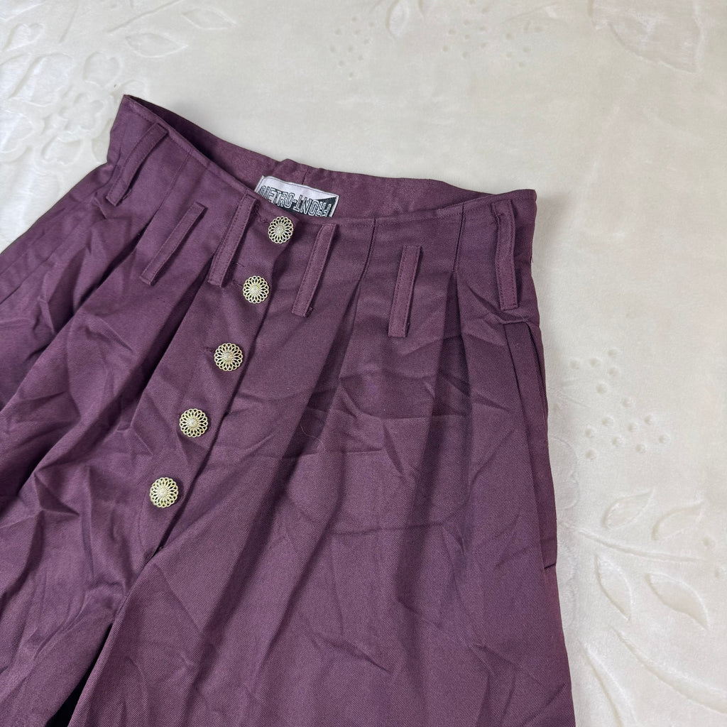 Pantaloncini Vintage da donna Viola Vita Alta con Bottoni (S)