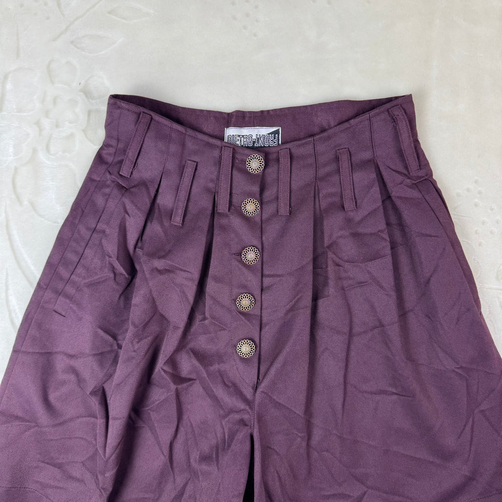 Pantaloncini Vintage da donna Viola Vita Alta con Bottoni (S)