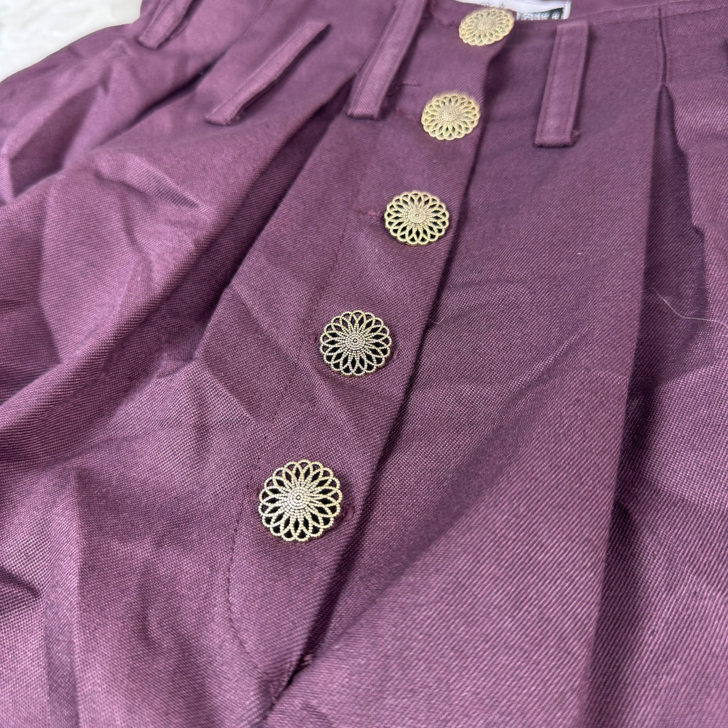 Pantaloncini Vintage da donna Viola Vita Alta con Bottoni (S)