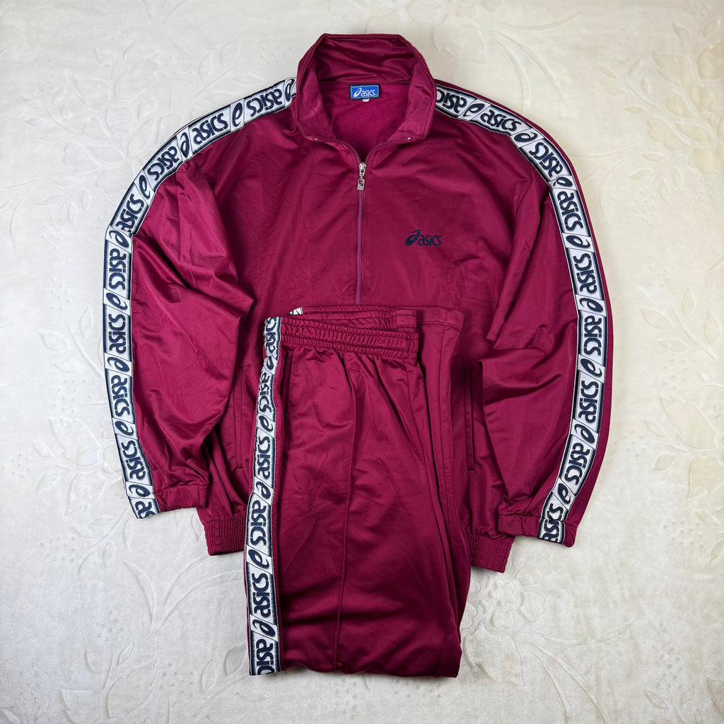 Tuta sportiva Asics Vintage Tracksuit Bordeaux Logo Tape Laterale 2 Pezzi (XL)
