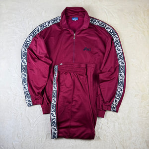Tuta sportiva Asics Vintage Tracksuit Bordeaux Logo Tape Laterale 2 Pezzi (XL)