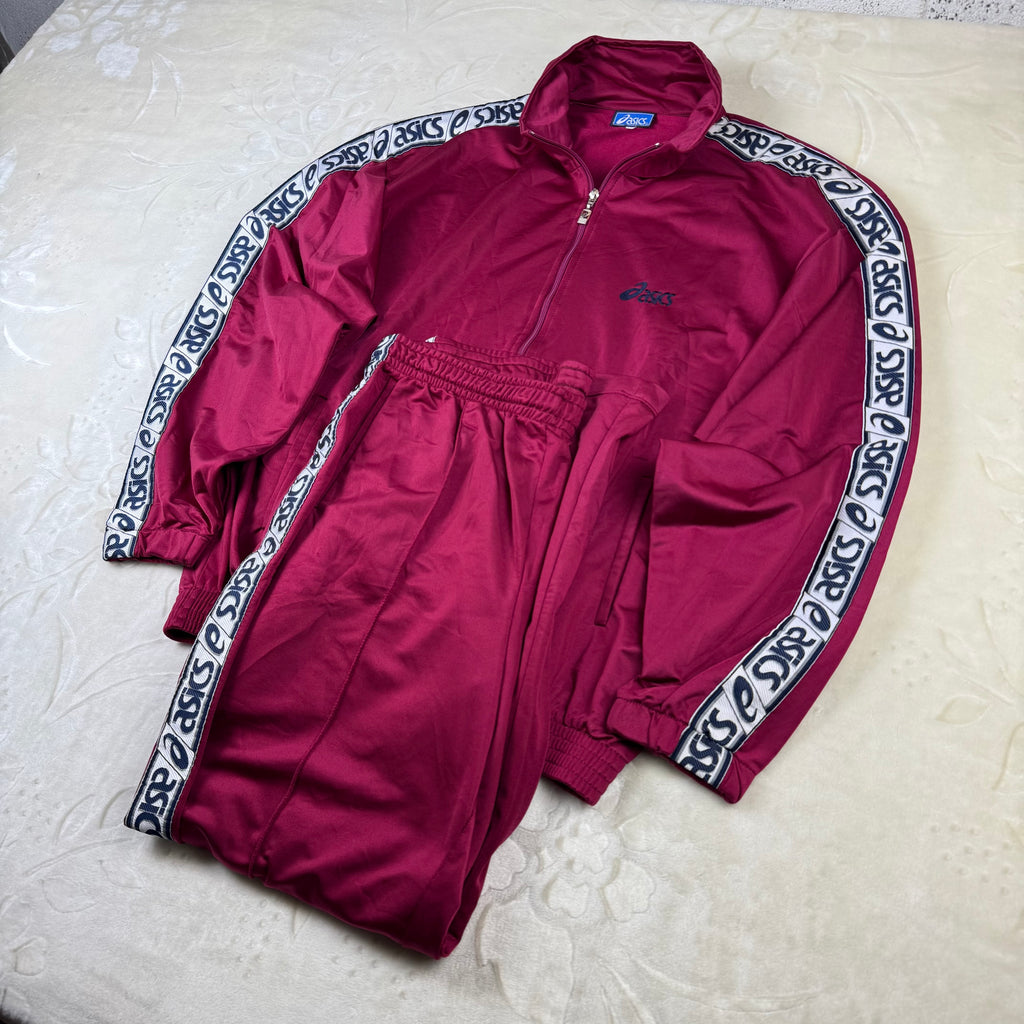 Tuta sportiva Asics Vintage Tracksuit Bordeaux Logo Tape Laterale 2 Pezzi (XL)