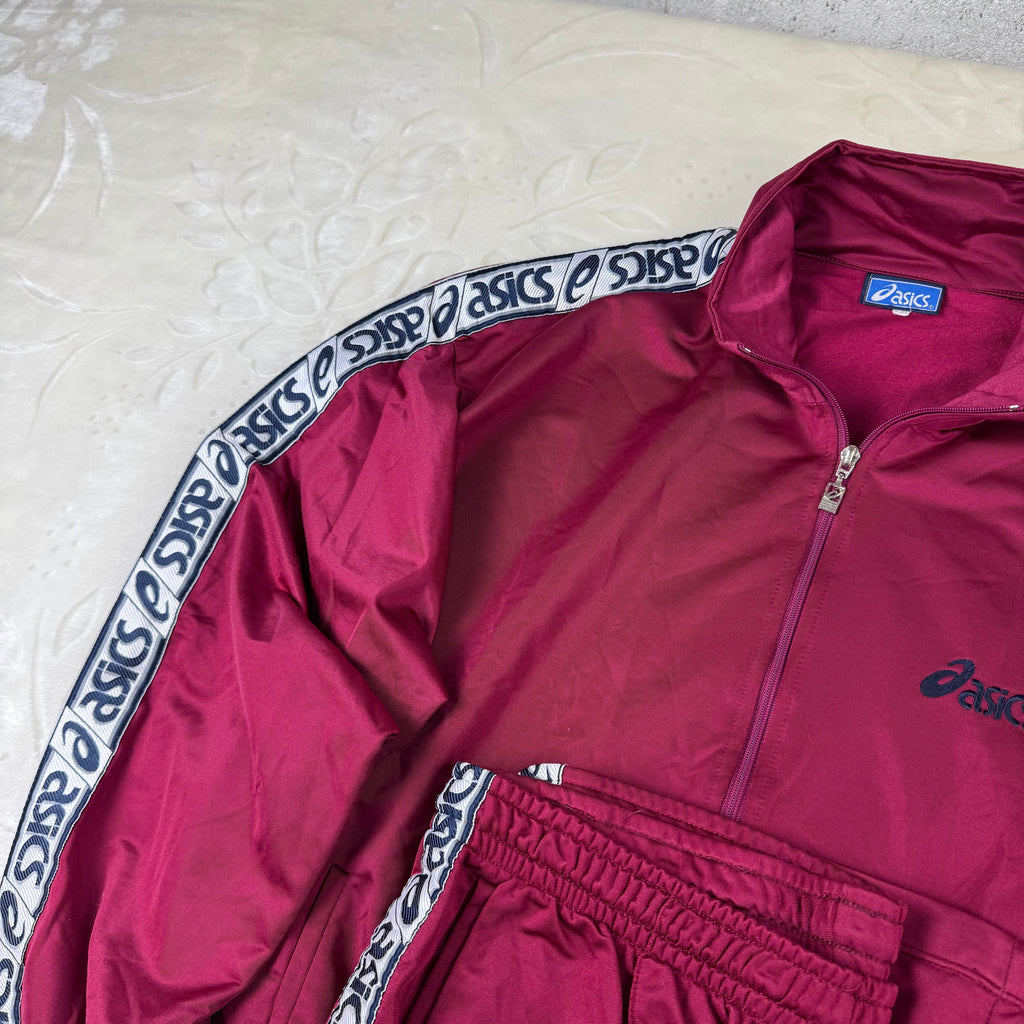 Tuta sportiva Asics Vintage Tracksuit Bordeaux Logo Tape Laterale 2 Pezzi (XL)