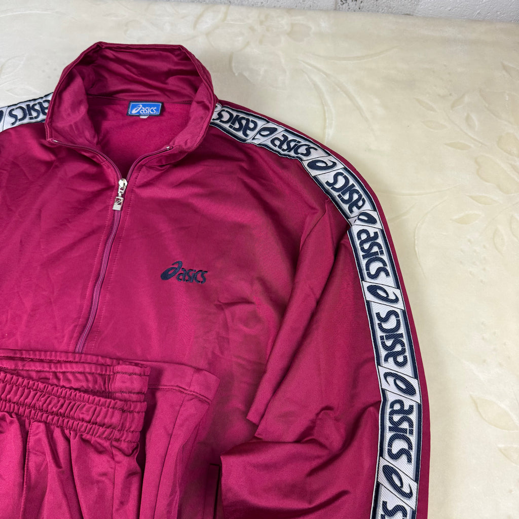 Tuta sportiva Asics Vintage Tracksuit Bordeaux Logo Tape Laterale 2 Pezzi (XL)
