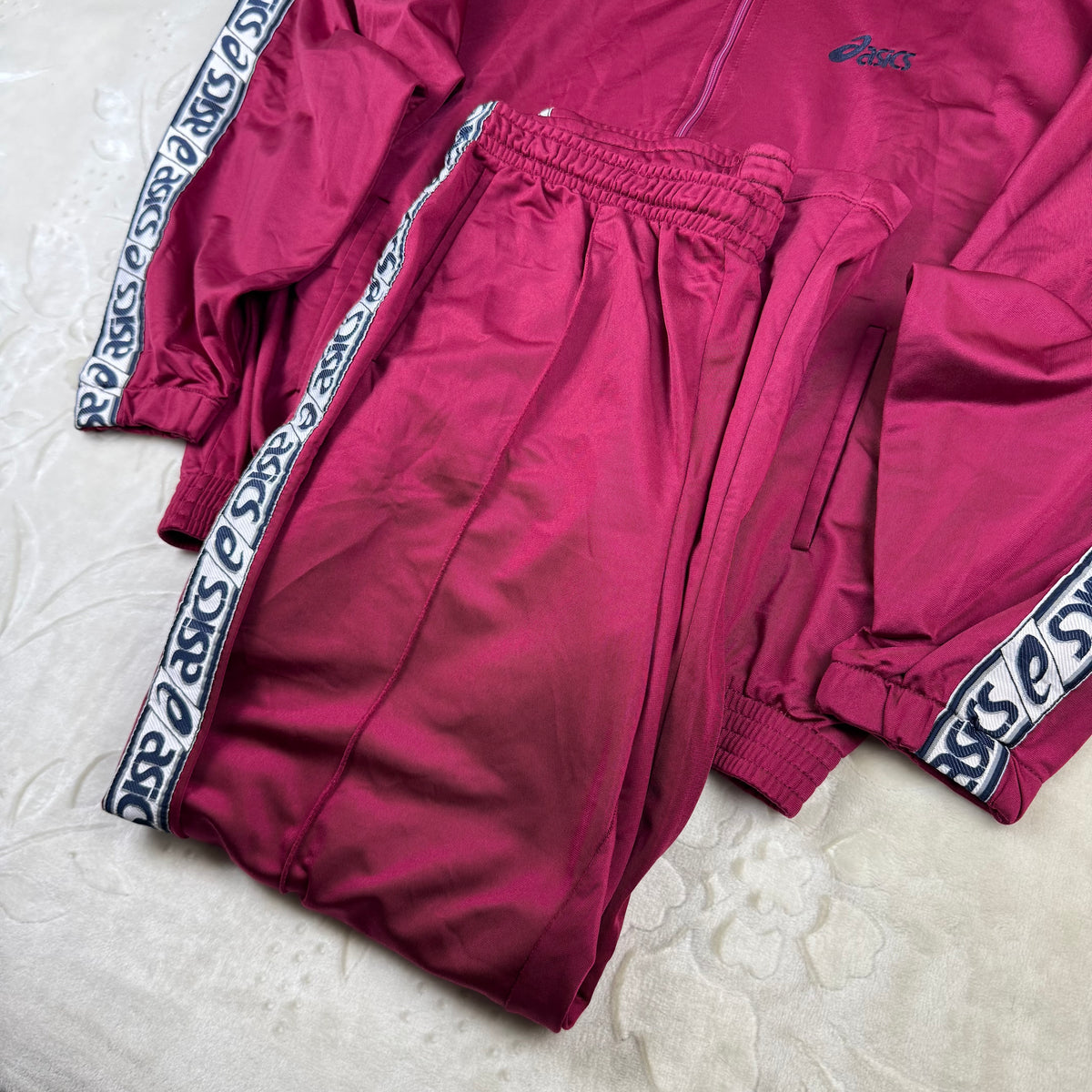 Tuta sportiva Asics Vintage Tracksuit Bordeaux Logo Tape Laterale 2 Pezzi (XL)