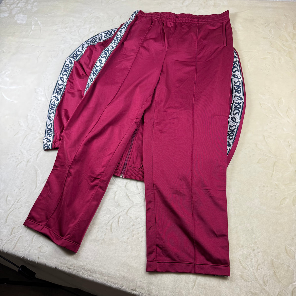 Tuta sportiva Asics Vintage Tracksuit Bordeaux Logo Tape Laterale 2 Pezzi (XL)