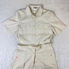 Vestito Chemisier Vintage Beretta Safari Beige in Cotone con Cintura Made in Italy (M)