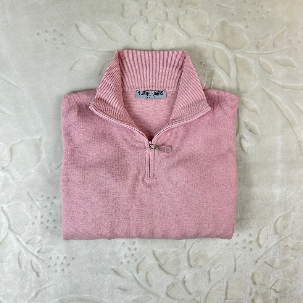 Maglione Florentine Flowers 100% Cashmere Rosa Mezza Zip 46 (M)