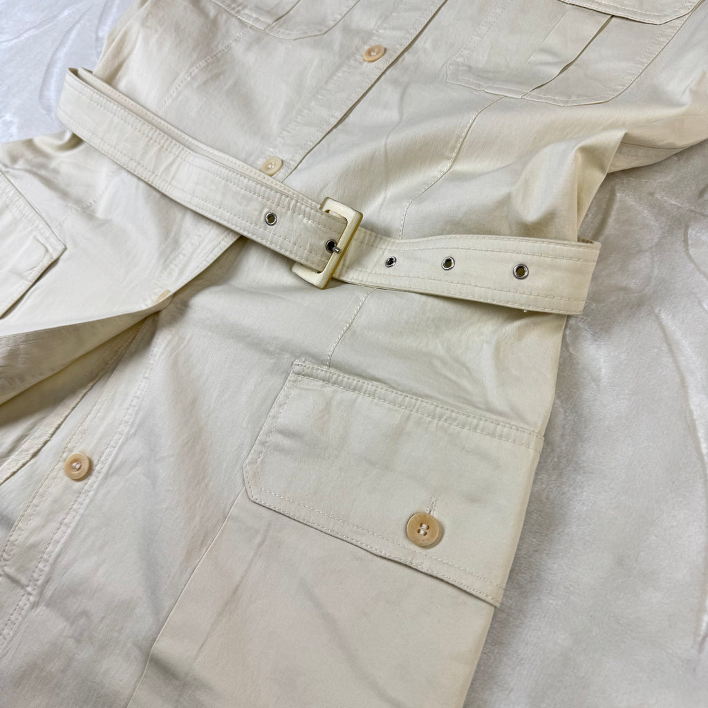 Vestito Chemisier Vintage Beretta Safari Beige in Cotone con Cintura Made in Italy (M)