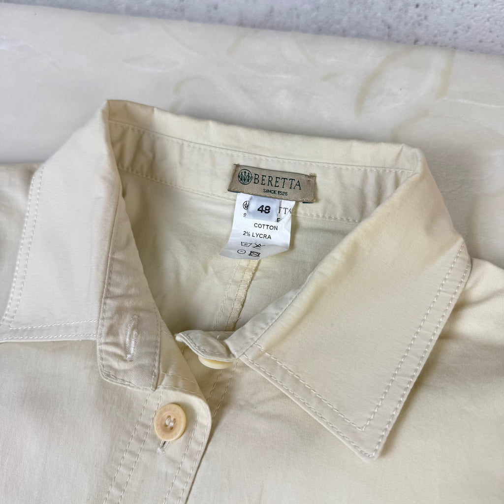 Vestito Chemisier Vintage Beretta Safari Beige in Cotone con Cintura Made in Italy (M)