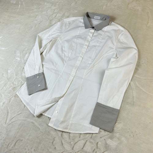 Camicia da donna Brunello Cucinelli Bianca e Grigia Dettaglio Monile 46 (M)