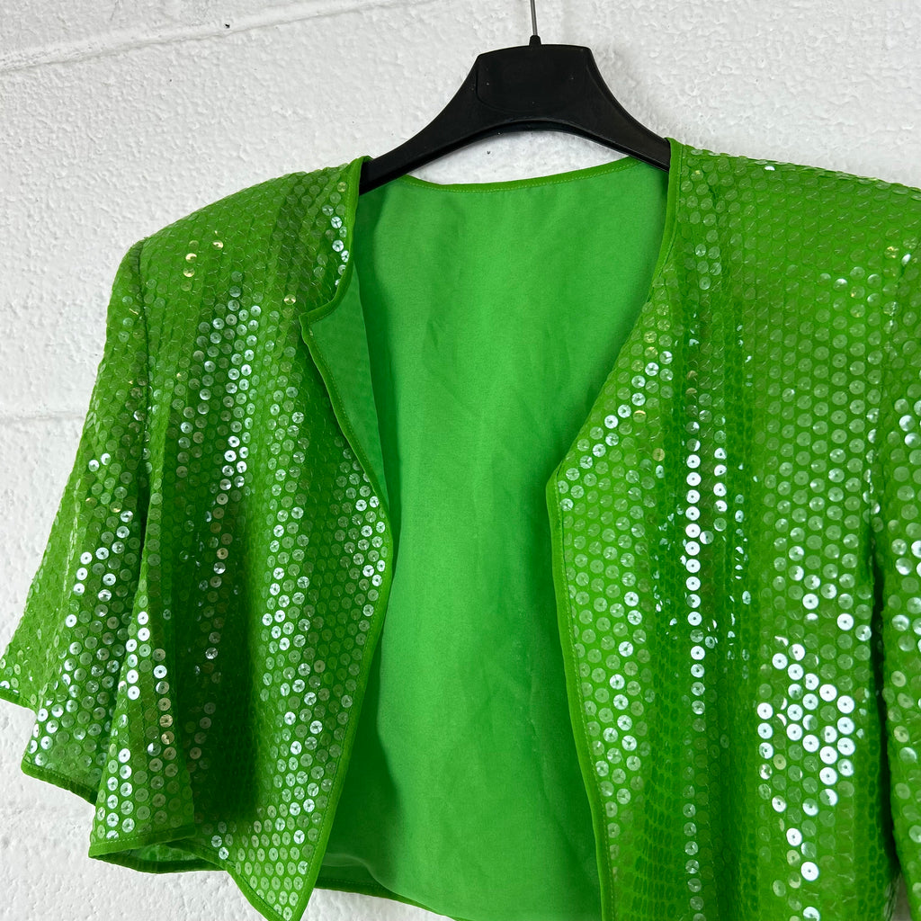 Giacca Pianoforte di Max Mara Vintage Verde con Paillettes Made in Italy 44 (S-M)