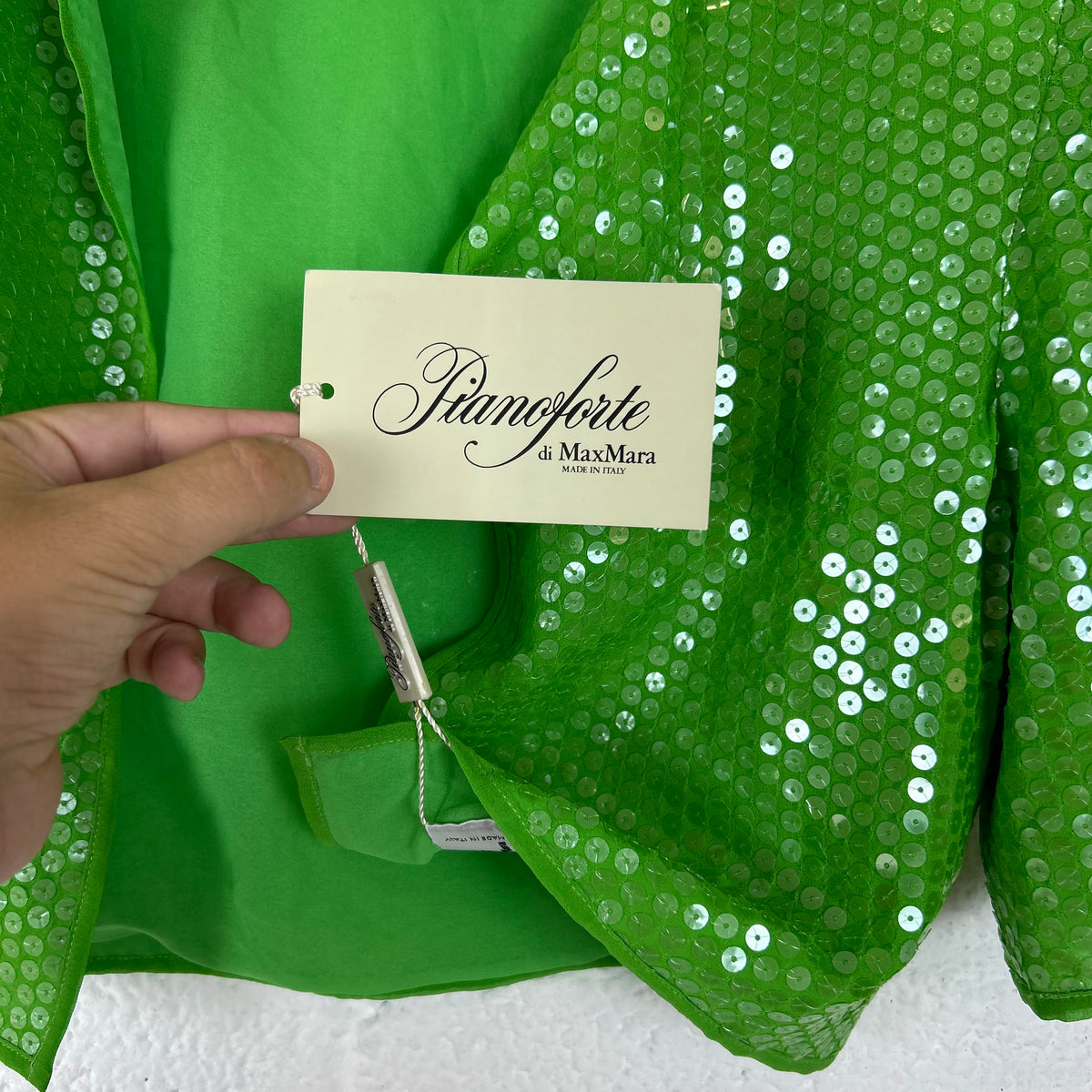 Giacca Pianoforte di Max Mara Vintage Verde con Paillettes Made in Italy 44 (S-M)