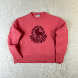 Maglione da donna Moncler in lana rosa con maxi logo (L)