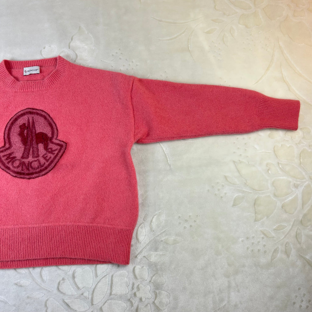Maglione da donna Moncler in lana rosa con maxi logo (L)