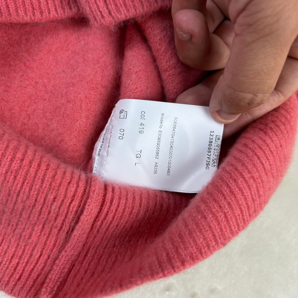 Maglione da donna Moncler in lana rosa con maxi logo (L)