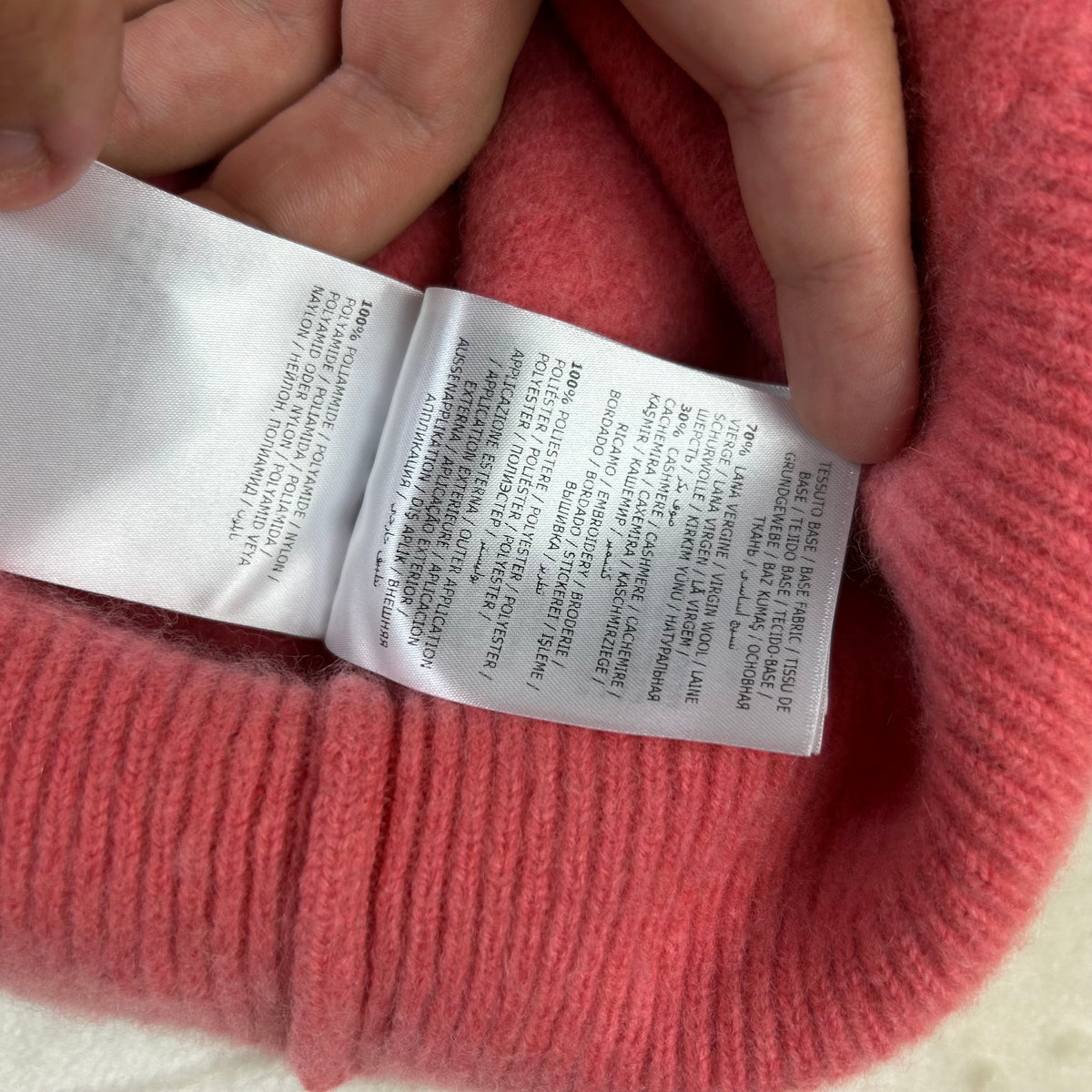 Maglione da donna Moncler in lana rosa con maxi logo (L)